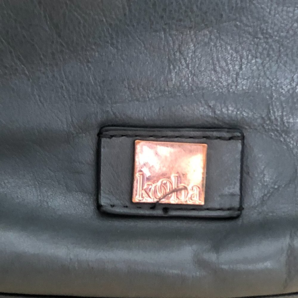 KOOBA Leather Crossbody Saddle Bag Distressed Gray & Rose Gold - Picture 4 of 12